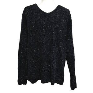 Vintage Carducci Black Shimmering Sparkly Nylon V-Neck Pullover Sweater Size 2X